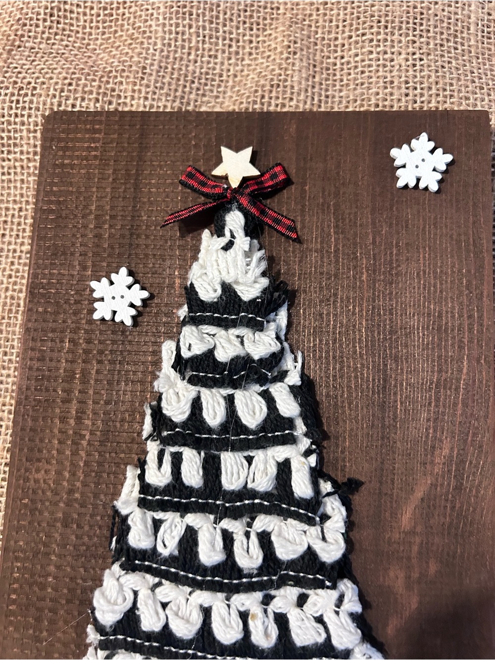 Handmade Black & White Crochet Christmas Tree Wall Art - Picture 2 of 5